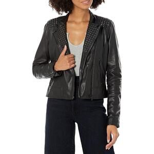Slate & Willow Rent The Runway 100% Leather Embossed Studs Jacket Size S Black